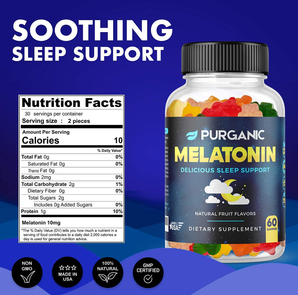 Assorted fruit-flavored melatonin gummies on white background