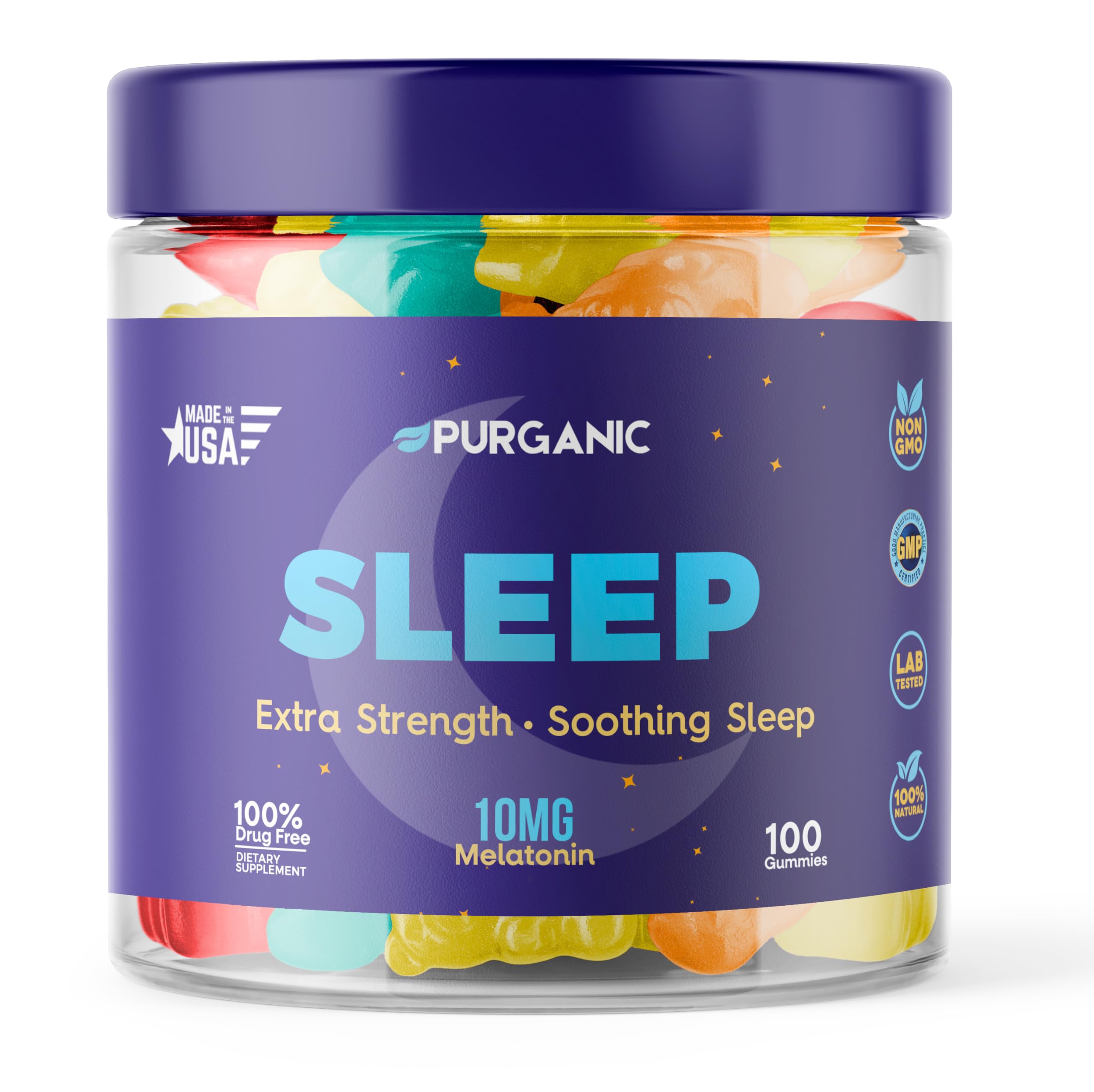 Purganic Melatonin Gummies for Sleep bottle — front view