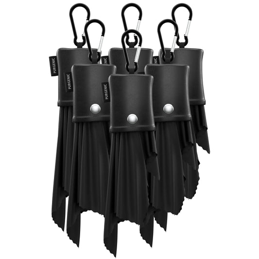 Purgenic microfiber cloths with six leather-style pouches (6 pack) displayed