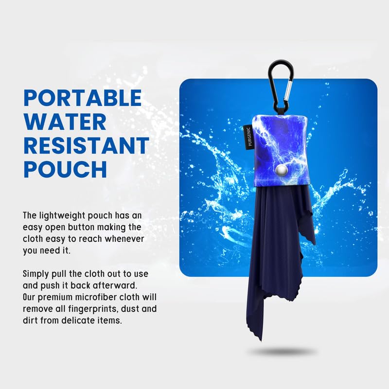 Blue Purgenic 6-pack microfiber cloths displayed with pouches