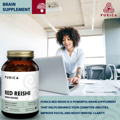 Purica Red Reishi bottle with label close-up