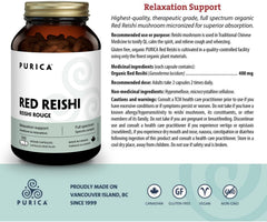 Nutritional facts panel on Purica Red Reishi bottle