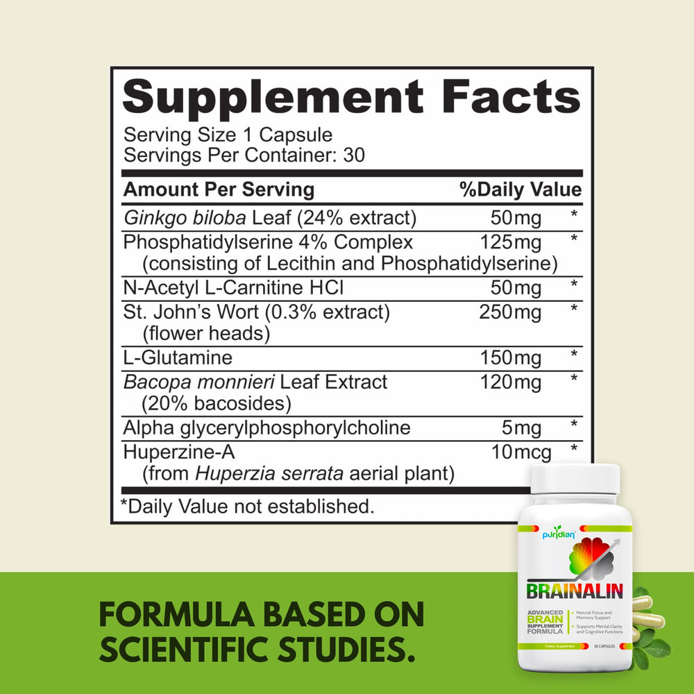 Puridian Brain Supplement ultra-absorb capsules