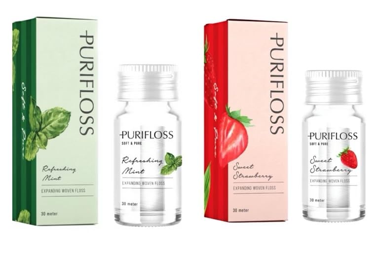 Refillable glass bottle for PURIFLOSS floss