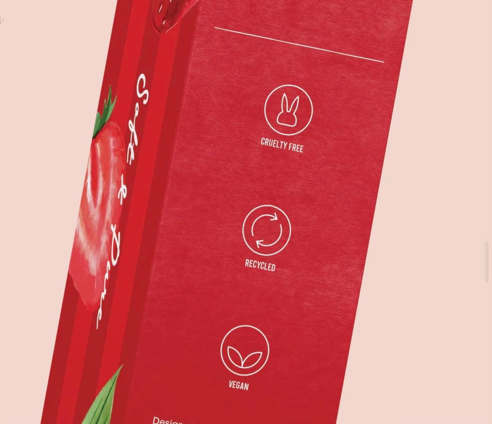 Vegan and cruelty-free branding with dentist recommended badge