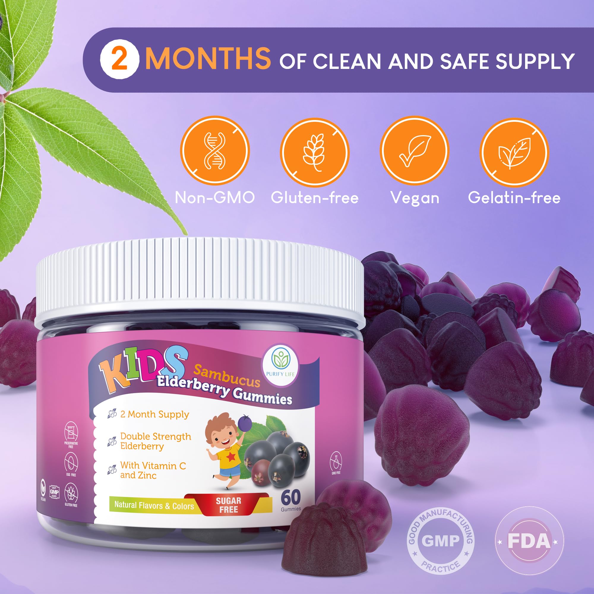 Child-friendly, chewable elderberry gummies for kids under 13