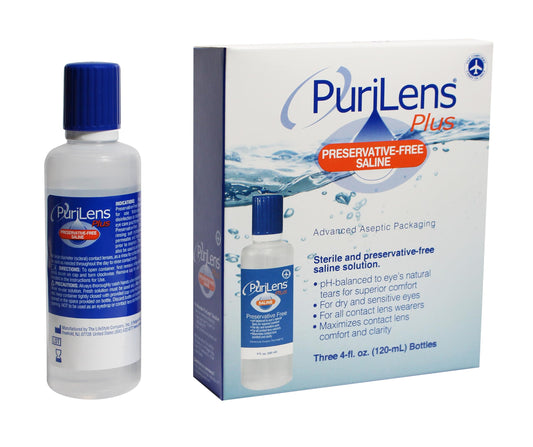 Purilens Plus Preservative-Free Saline 120ml bottle, 4 oz, 3-pack
