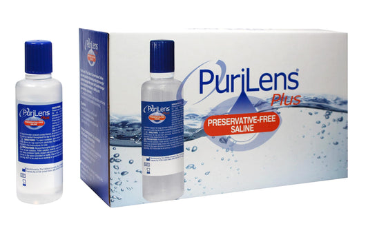 Purilens Plus Preservative-Free Saline 120ml bottle - 12 pack front view