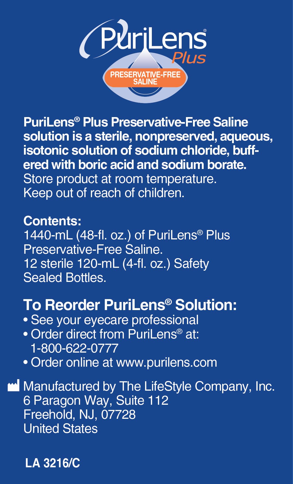 Close-up of Purilens Plus bottle with eye care theme