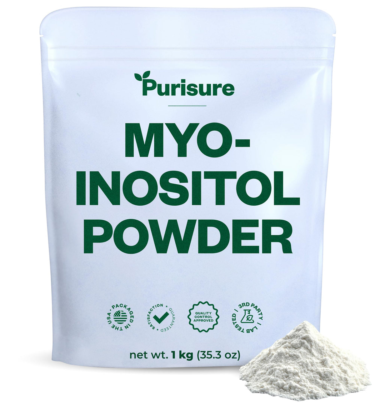 Front view of Purisure Myo-Inositol Powder 1kg container
