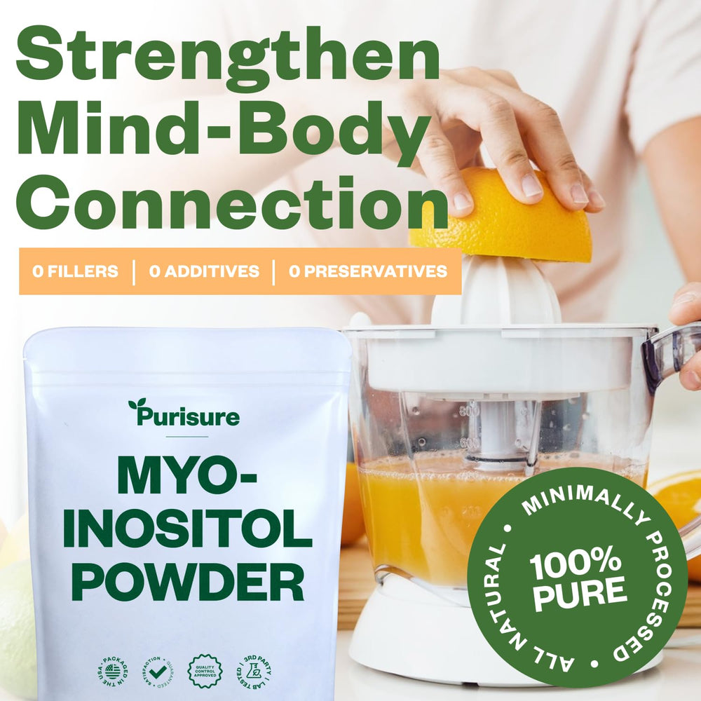 Nutrition facts panel for Purisure Myo-Inositol Powder 1kg