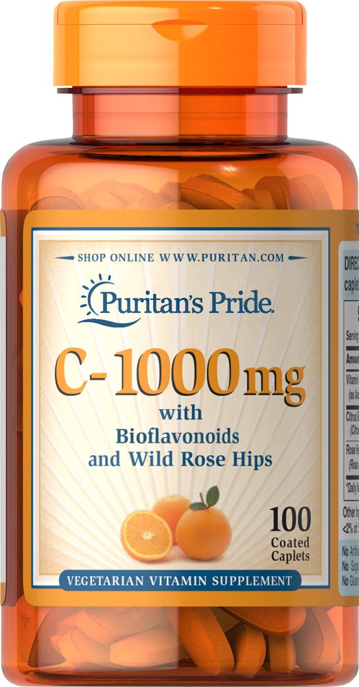 Puritan's Pride 1000 mg Vitamin C bottle, 100-count with rose hips