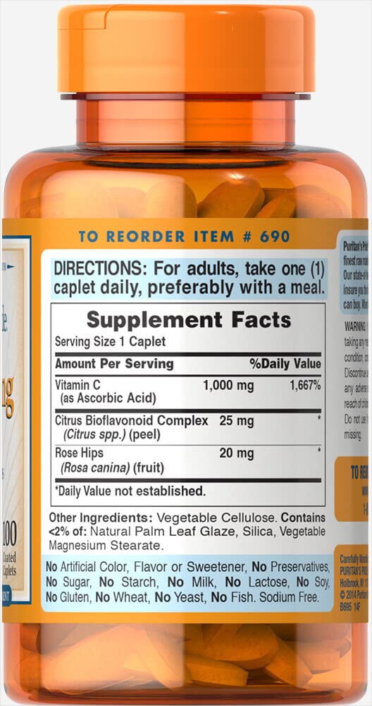 Close-up of Puritan's Pride 1000 mg Vitamin C label