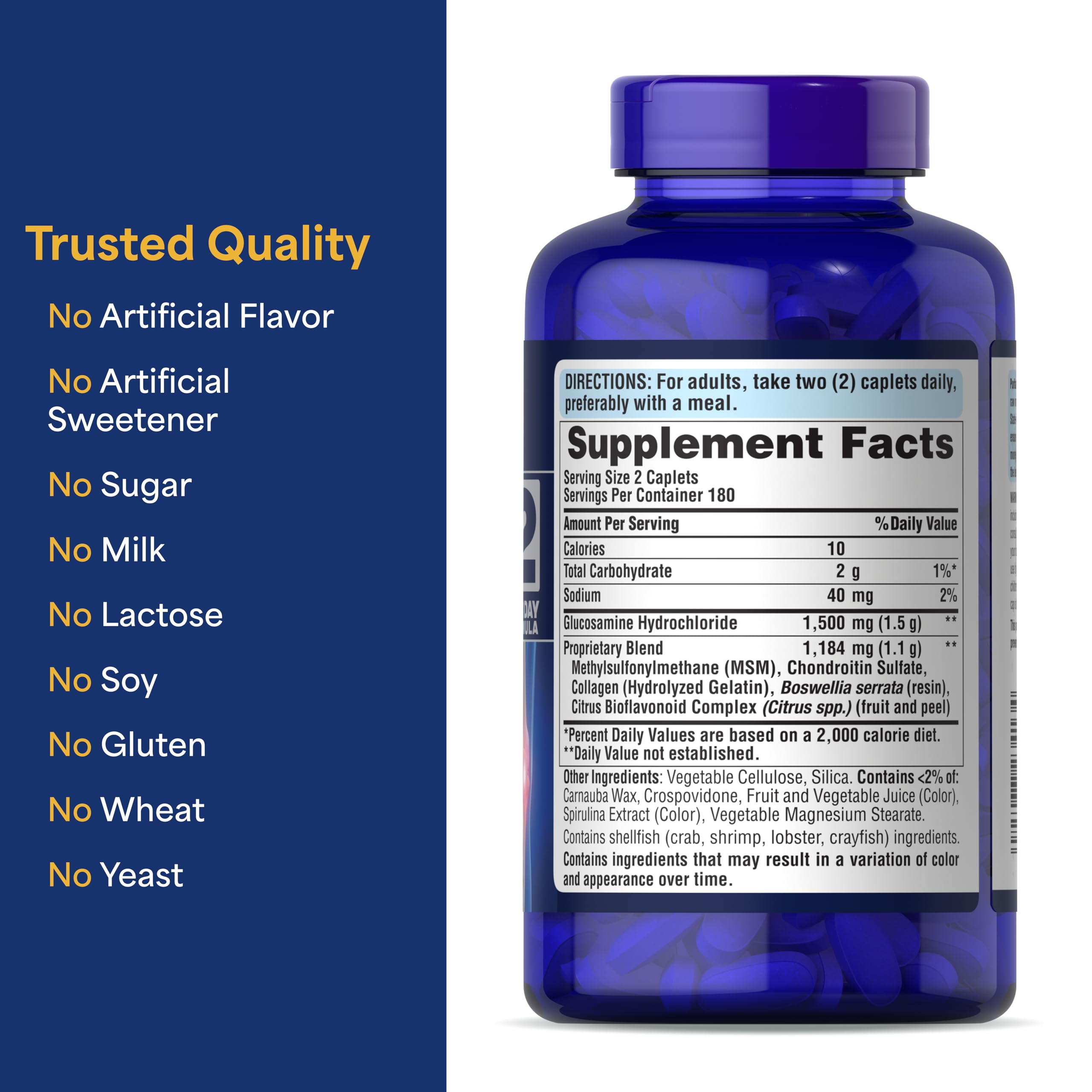 Two-pack Puritan's Pride glucosamine bottle with caplets