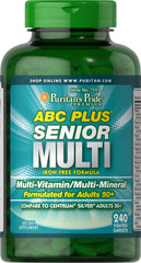 Front view of Puritan's Pride ABC Plus Senior Multivitamin bottle with 240 caplets