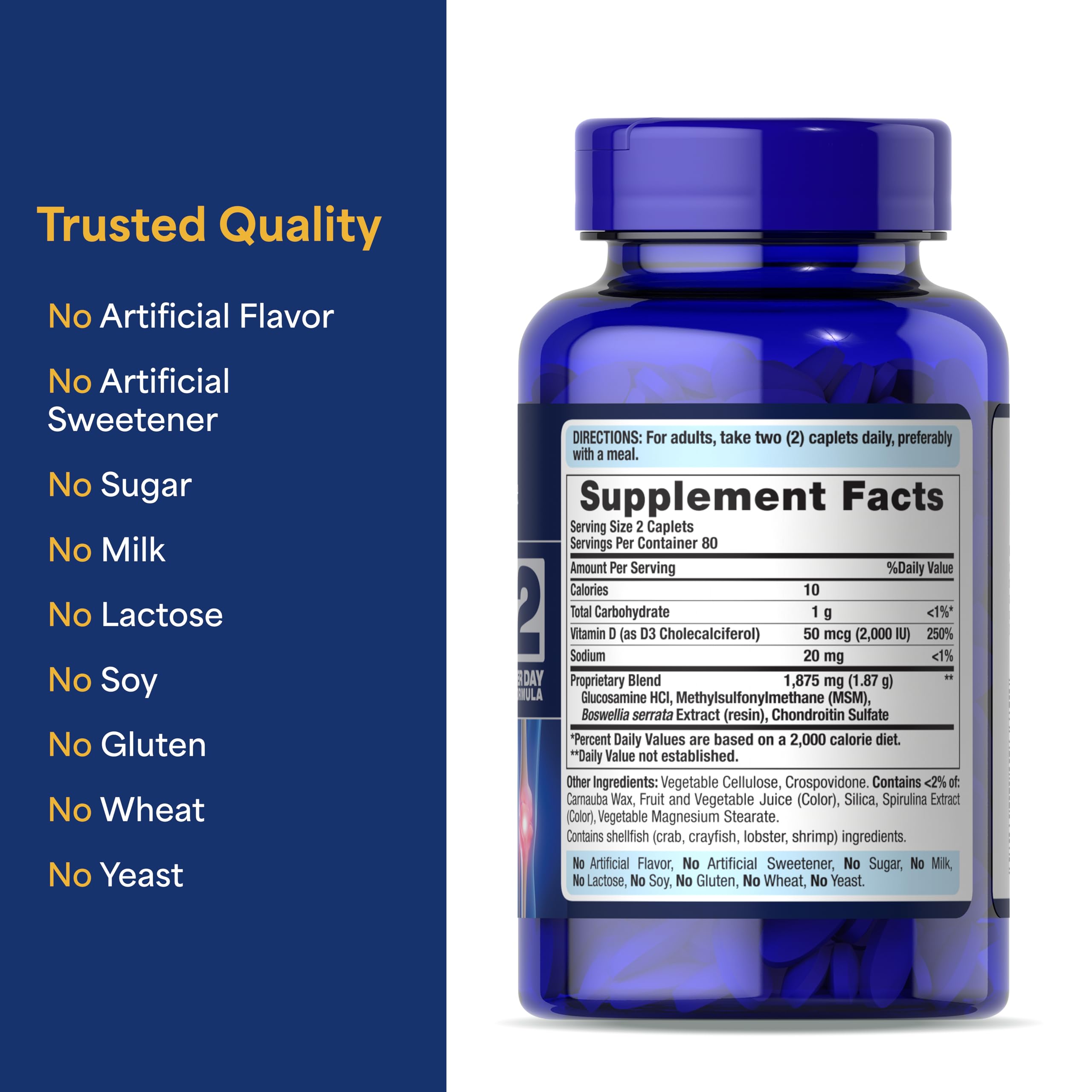 Puritan's Pride product label for Advanced Glucosamine Chondroitin MSM with Vitamin D3