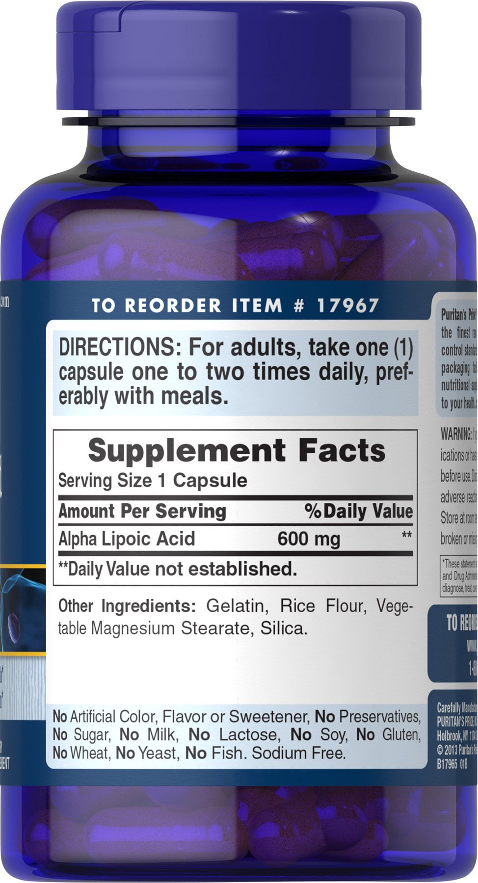 Alpha Lipoic Acid 600 mg bottle with label and cap