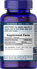 Alpha Lipoic Acid 600 mg bottle with label and cap