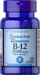 Puritan's Pride Vitamin B-12 2500 mcg Microlozenges bottle label - 100 count