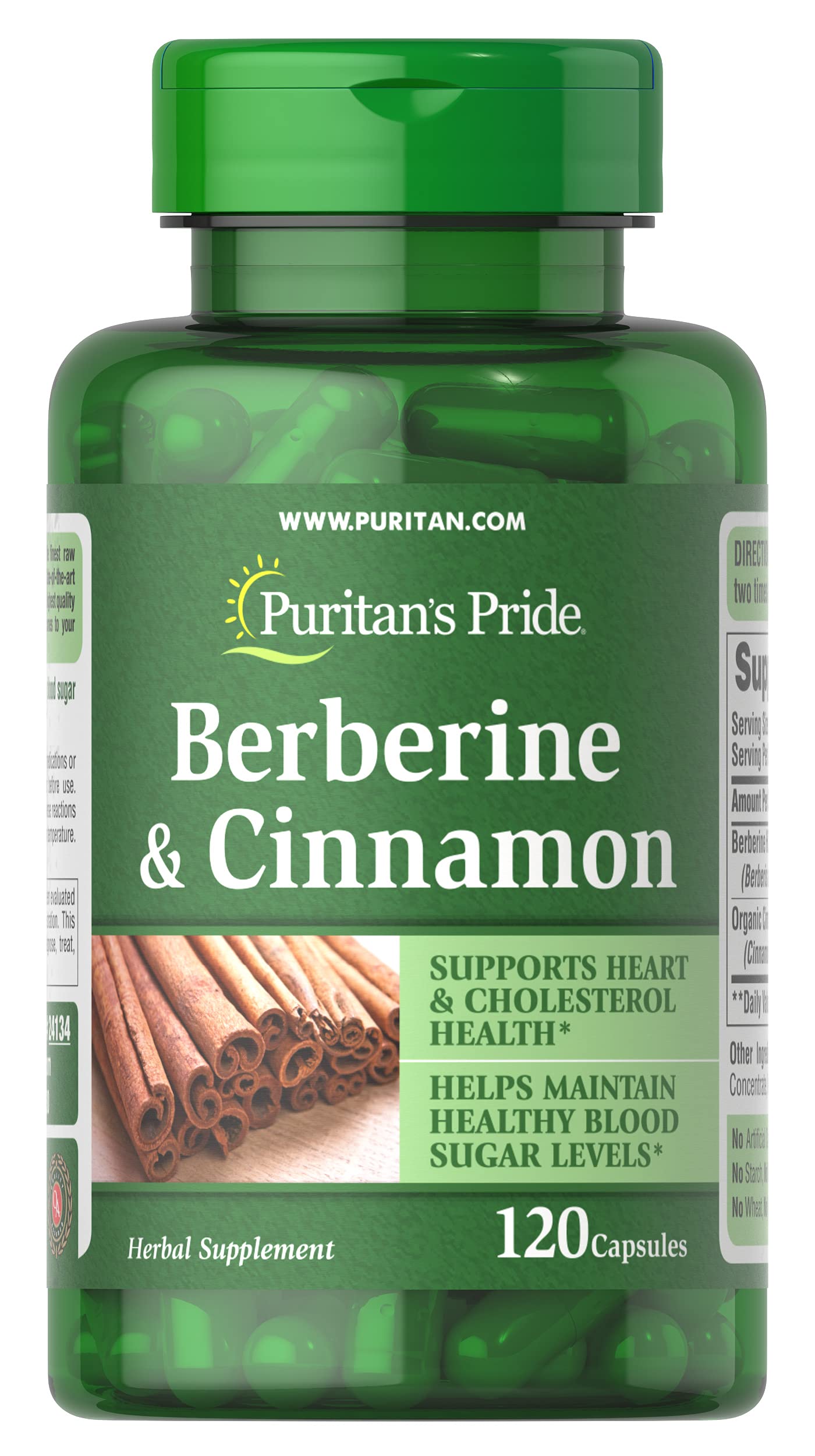 Puritan's Pride Berberine & Cinnamon bottle - front view