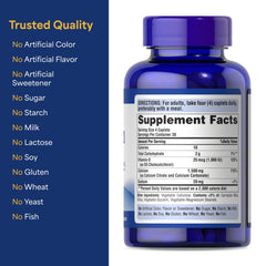 Back of Puritan's Pride Calcium with Vitamin D3 bottle showing supplement facts