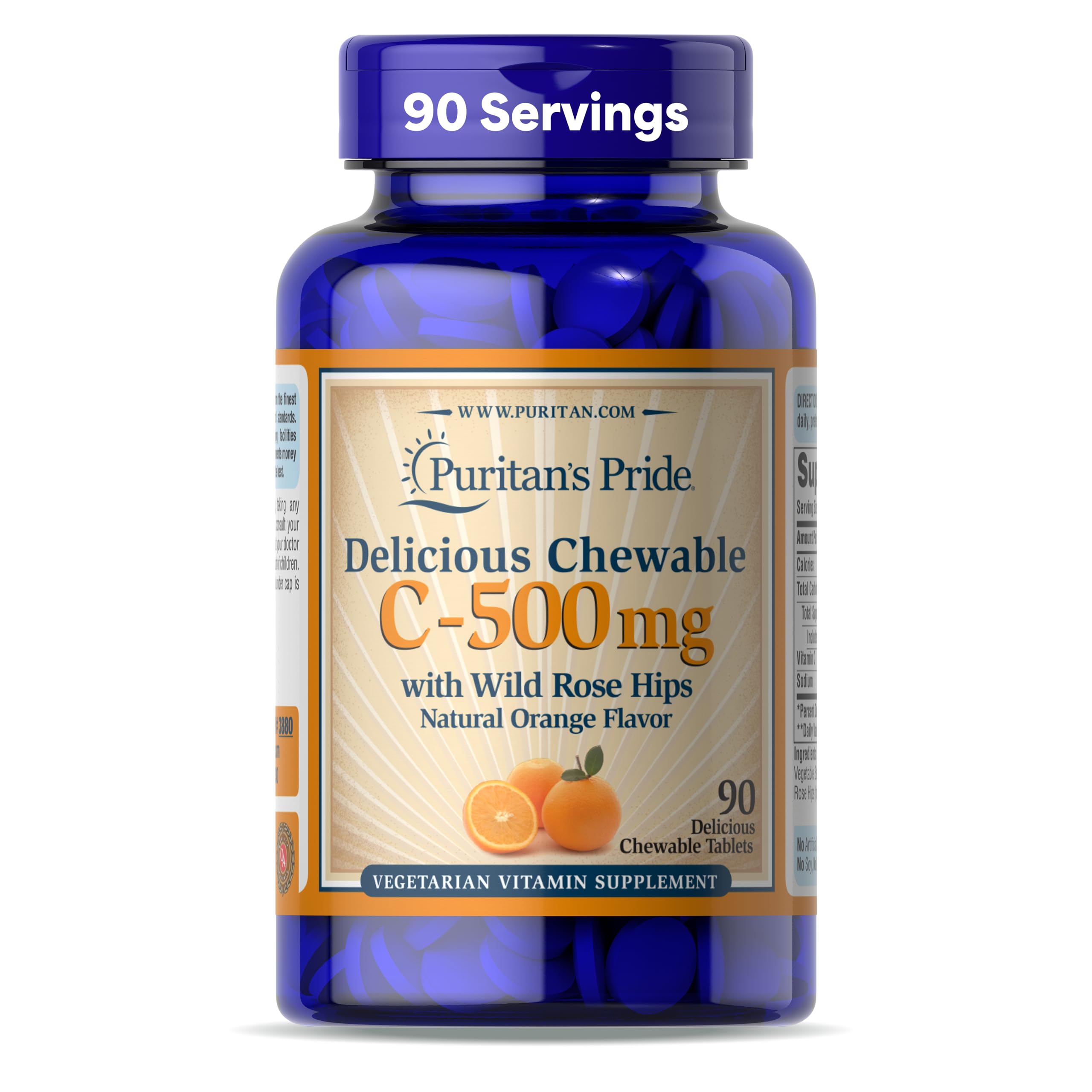 Bottle of Puritan's Pride Chewable Vitamin C-500 mg with Rose Hips