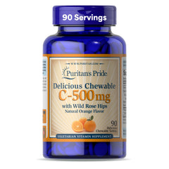 Bottle of Puritan's Pride Chewable Vitamin C-500 mg with Rose Hips