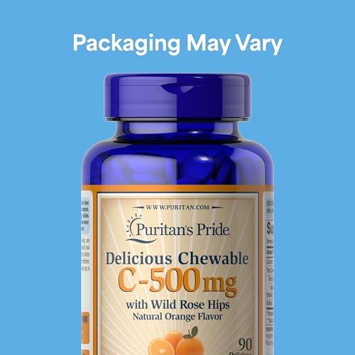Bottle and tablets of Puritan's Pride Vitamin C 500 mg with Rose Hips