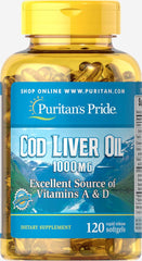 Puritans Pride Cod Liver Oil 1000 mg bottle - 120 count
