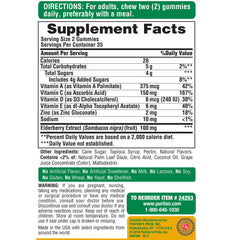 Bottle label showing elderberry with vitamin C, D and zinc