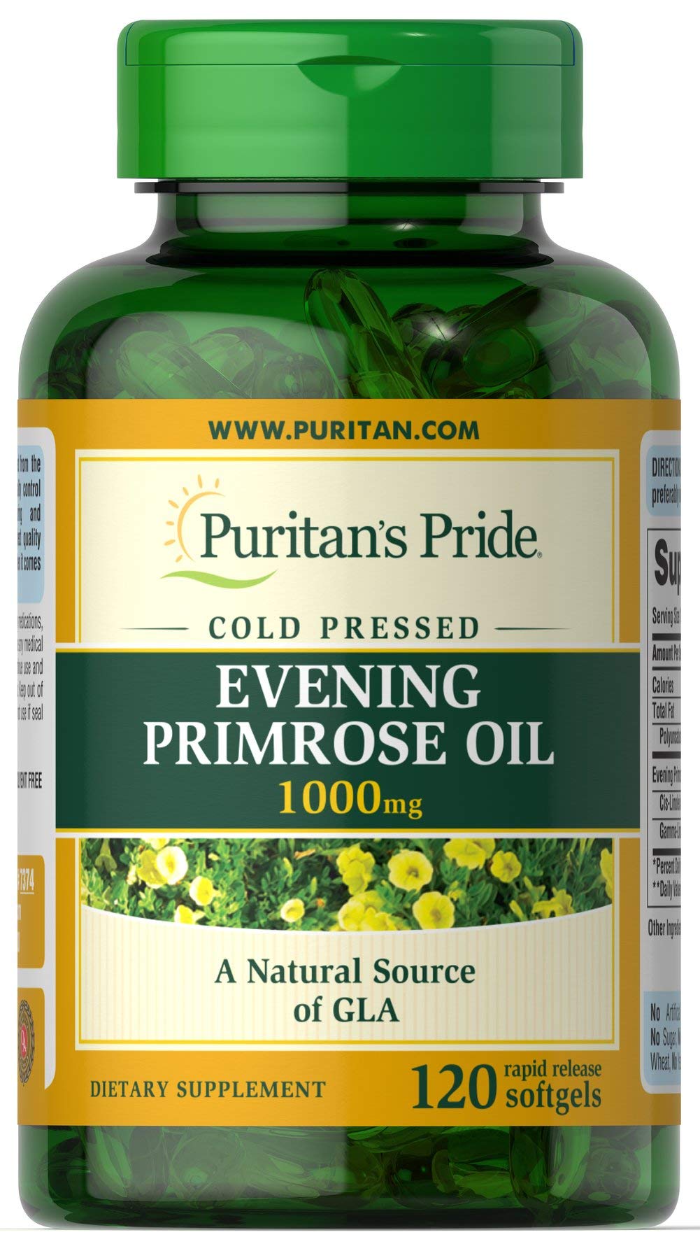 Puritans Pride Evening Primrose Oil 1000 mg softgels with GLA, 120-count