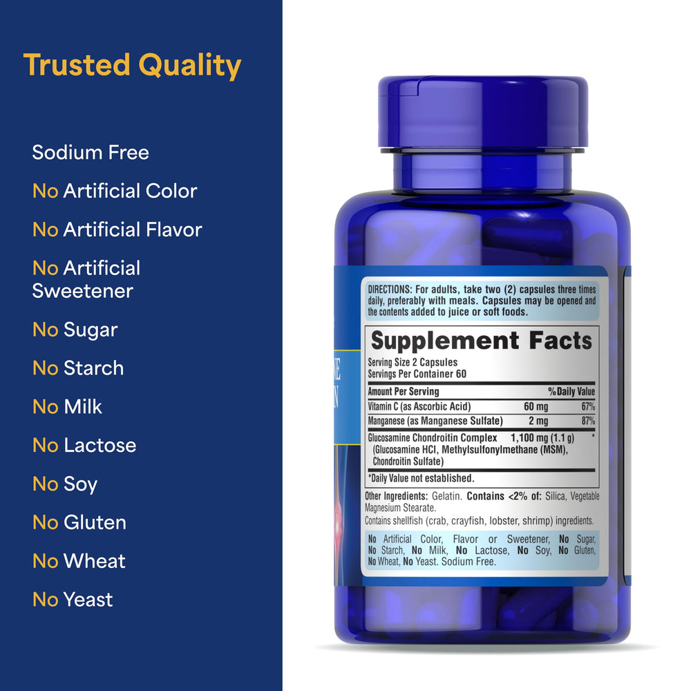 Graphic showing glucosamine, chondroitin and MSM ingredients
