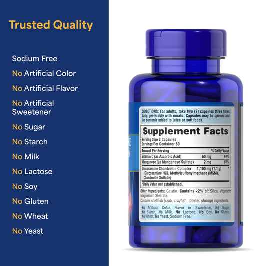 Graphic showing glucosamine, chondroitin and MSM ingredients