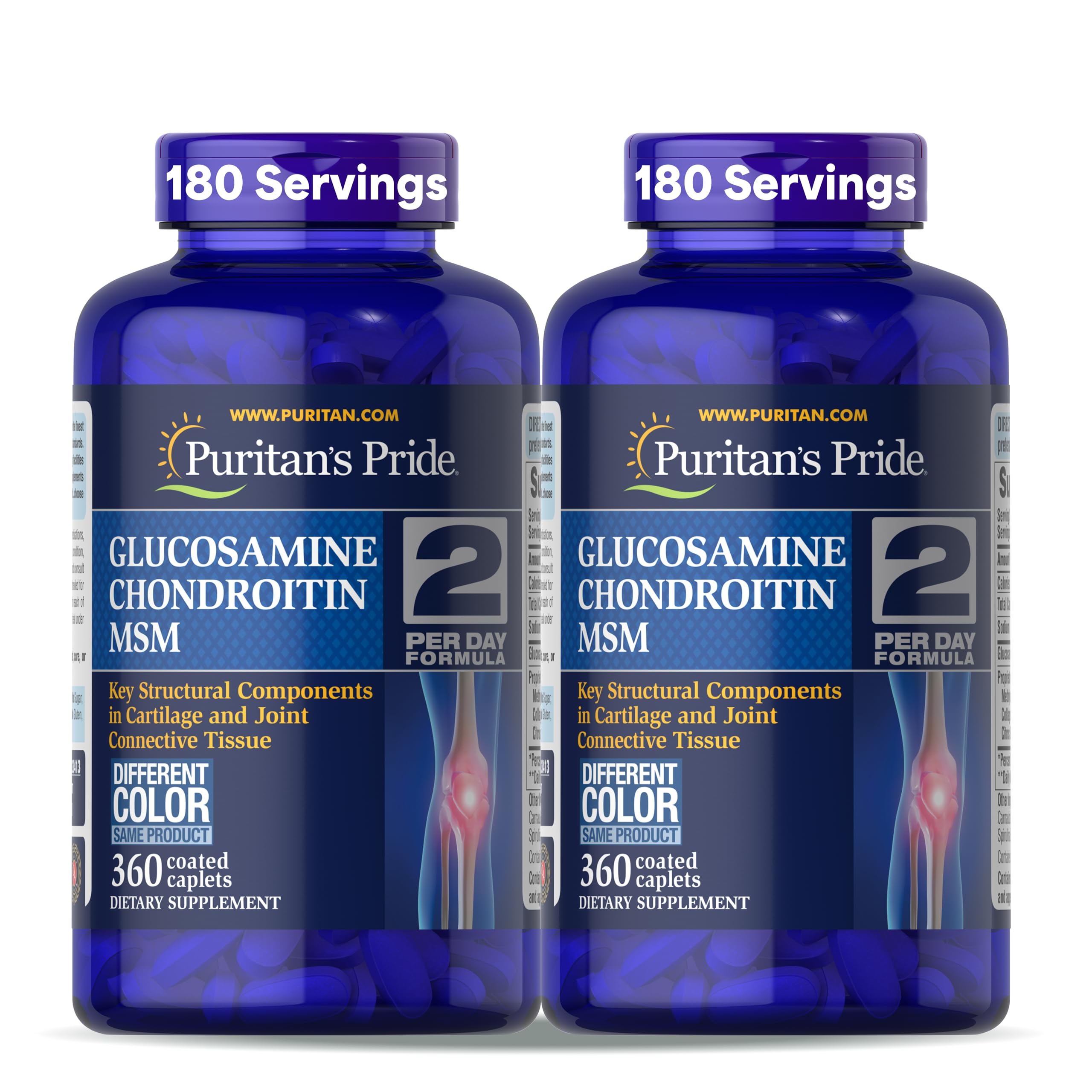 Puritan's Pride glucosamine chondroitin msm bottle cap close-up for joint support.