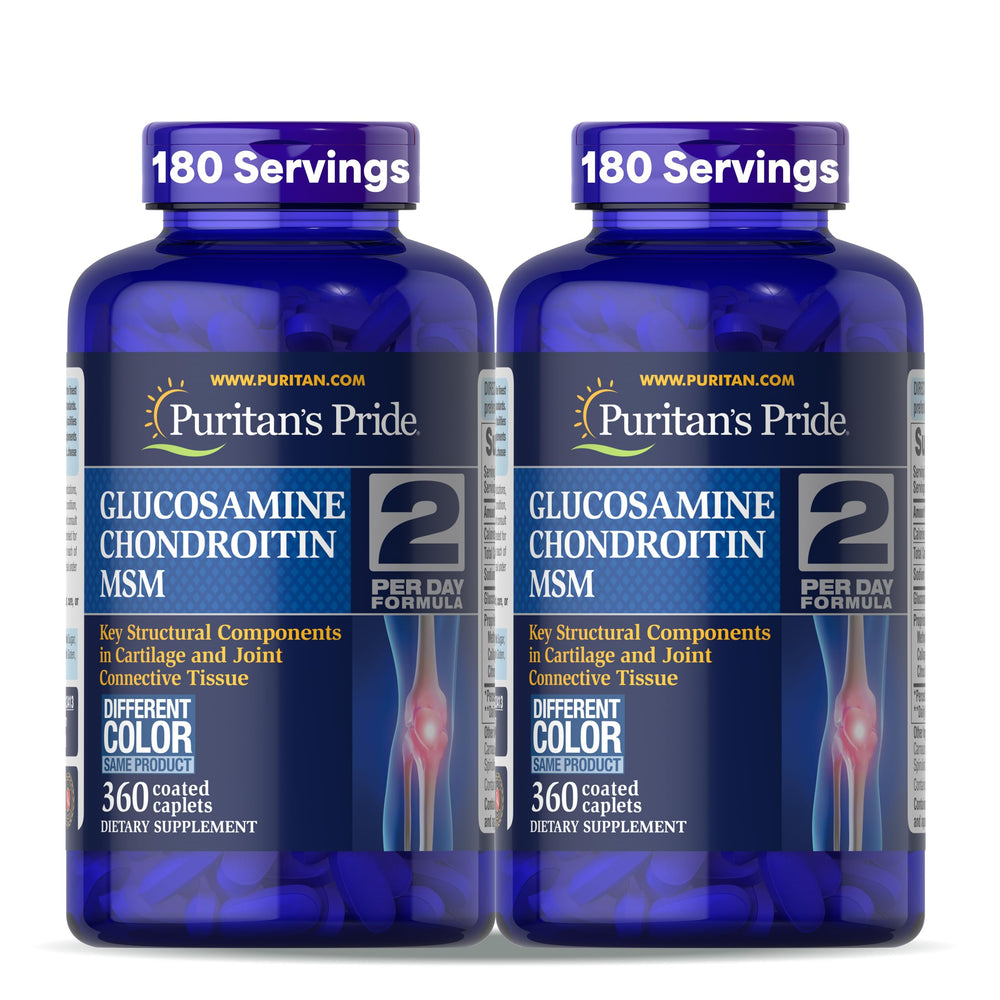 Puritan's Pride glucosamine chondroitin msm bottle cap close-up for joint support.