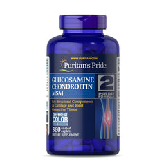 Bottle front view of Puritan's Pride Glucosamine Chondroitin MSM dietary supplement