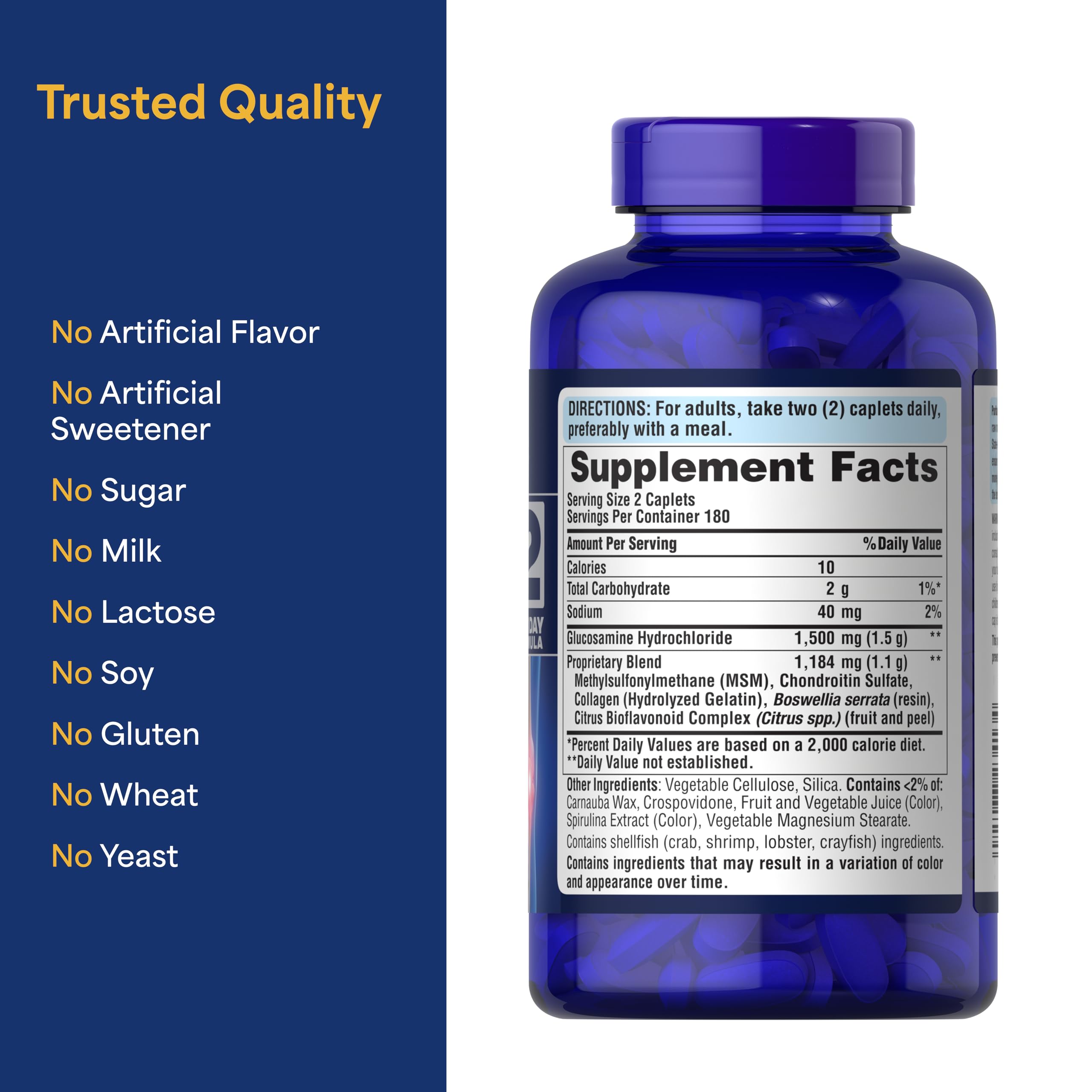 Ingredients panel for Puritan's Pride Glucosamine Chondroitin MSM