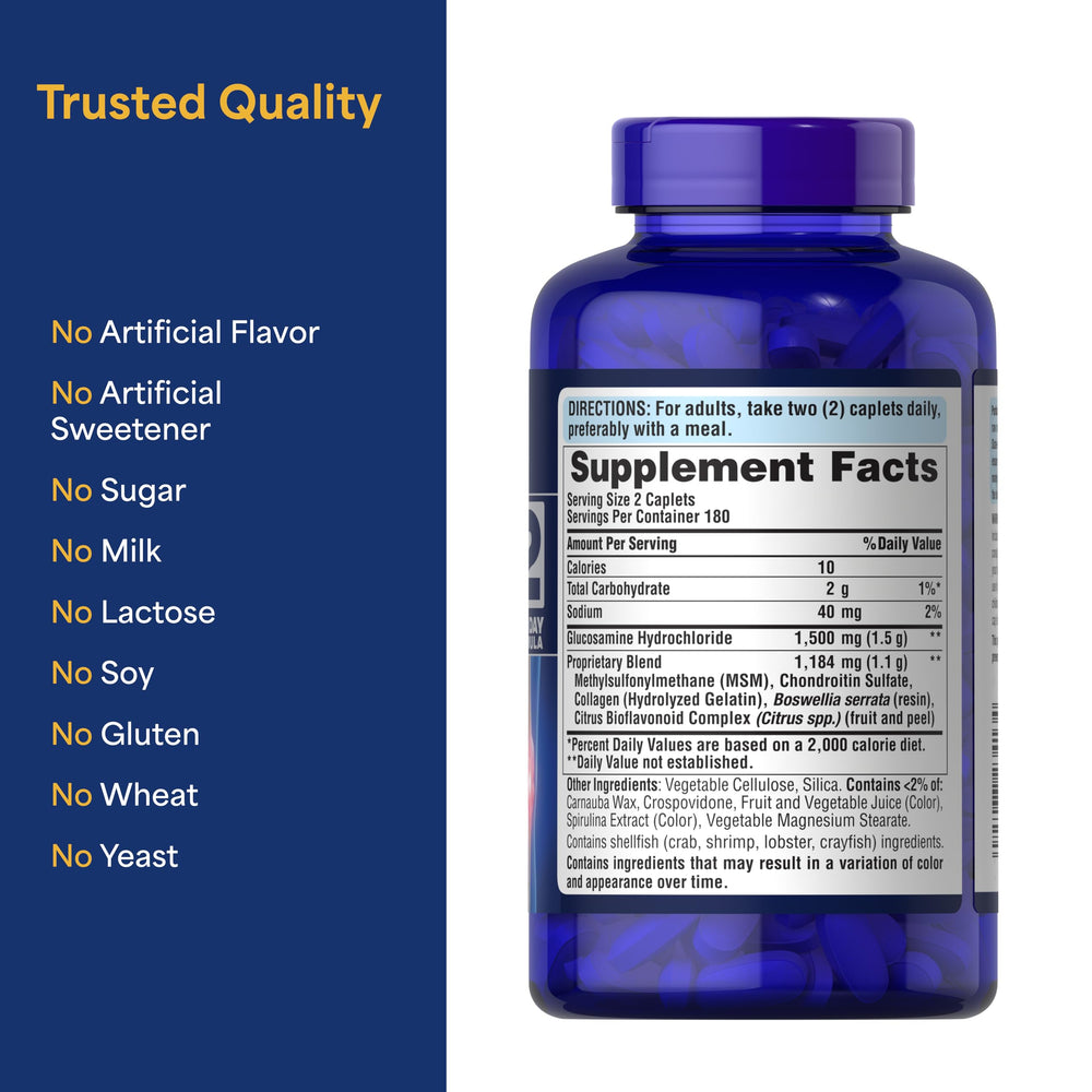 Ingredients panel for Puritan's Pride Glucosamine Chondroitin MSM