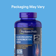 Puritan's Pride label close-up showing ingredients and dosing for daily joint care.