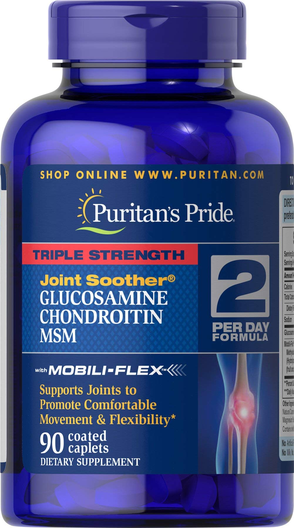 Puritan's Pride Joint Soother – Glucosamine, Chondroitin & MSM, 90 coated caplets