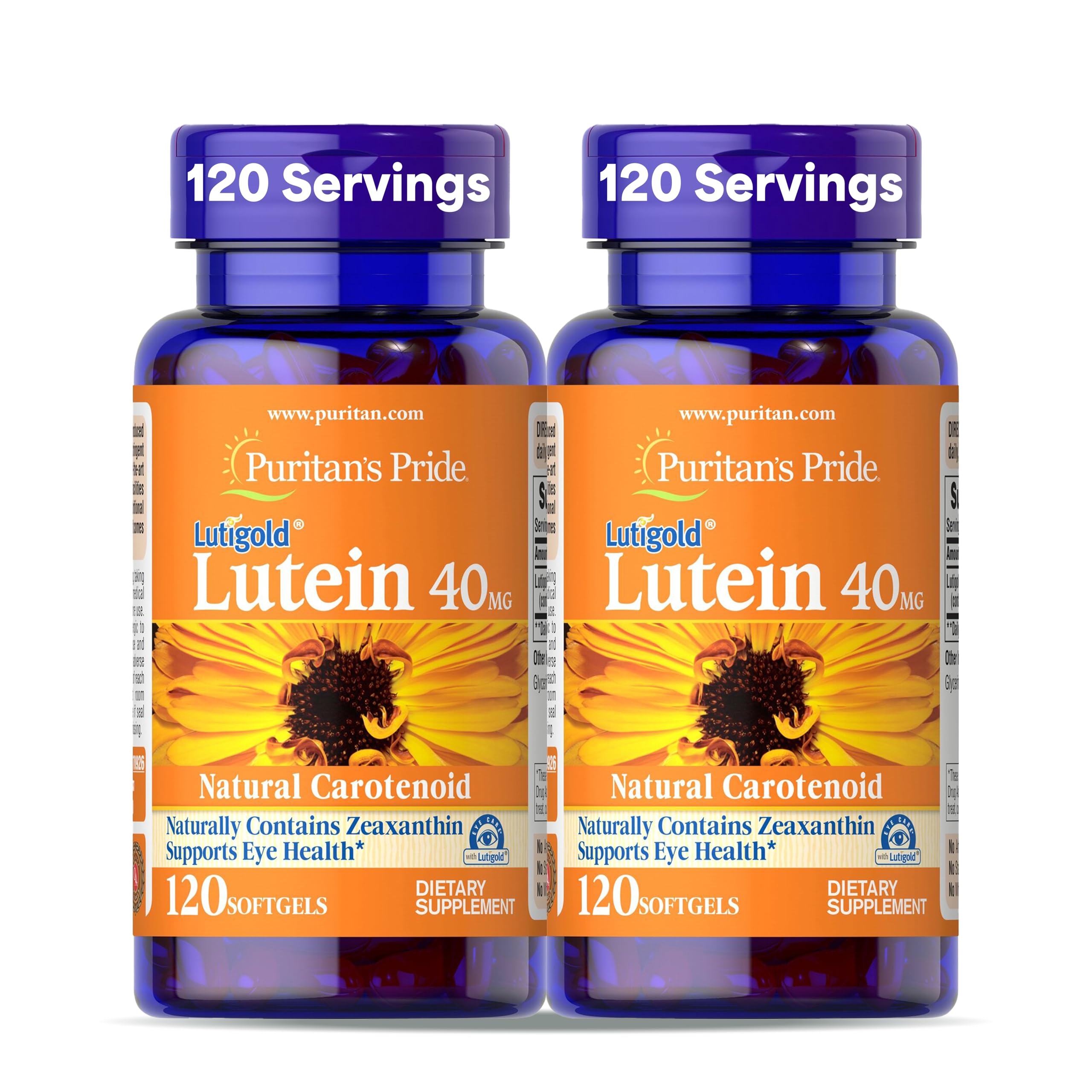 Puritan's Pride Lutigold Lutein 40mg with Zeaxanthin 2-pack bottle front