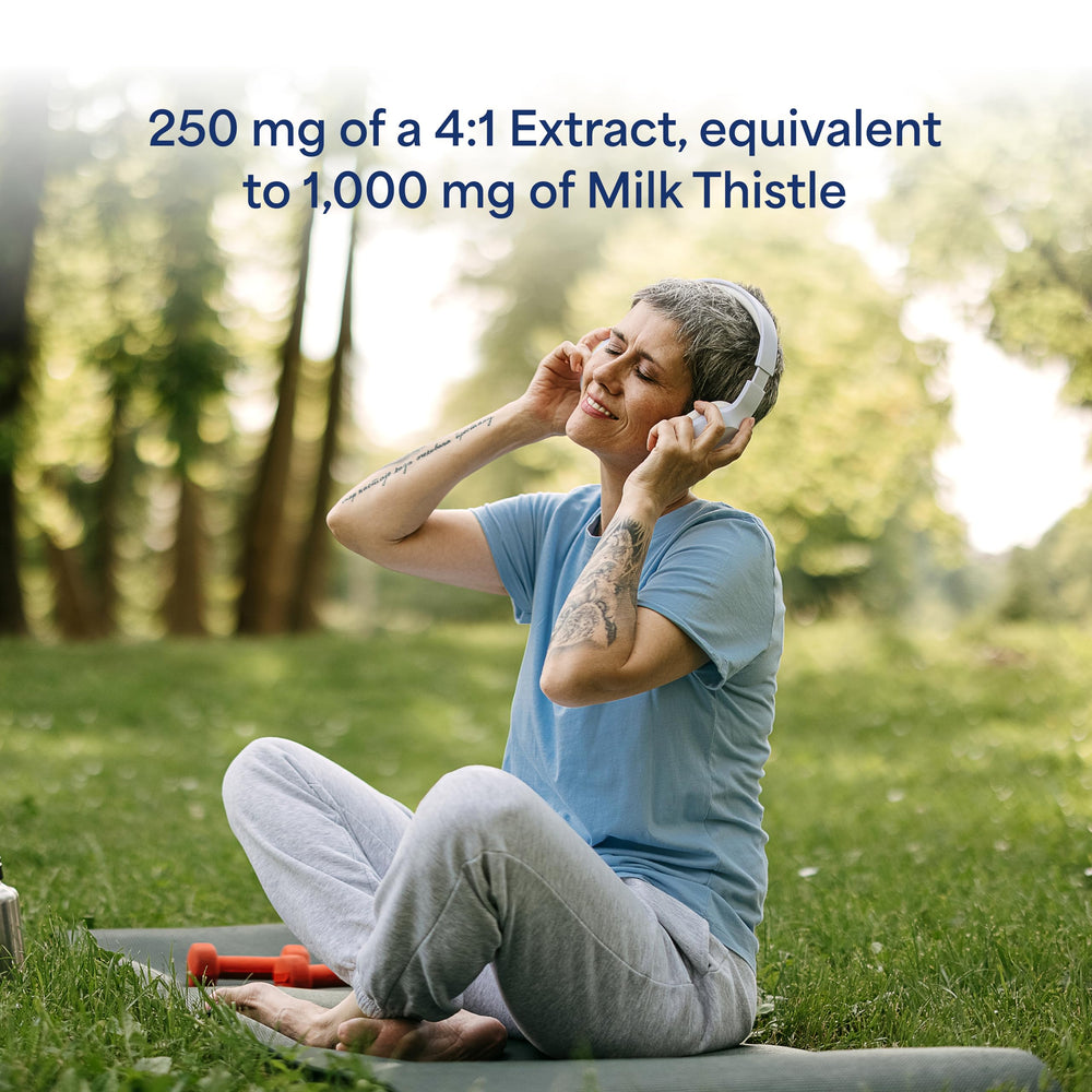 Close-up of 180 rapid-release Milk Thistle softgels