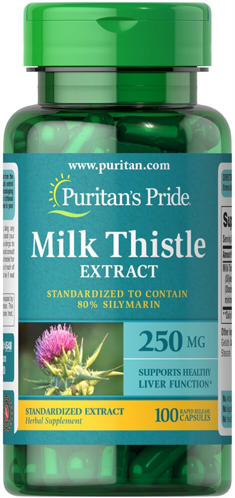Puritans Pride Milk Thistle Standardized 250 mg Silymarin Capsules, 100 Count