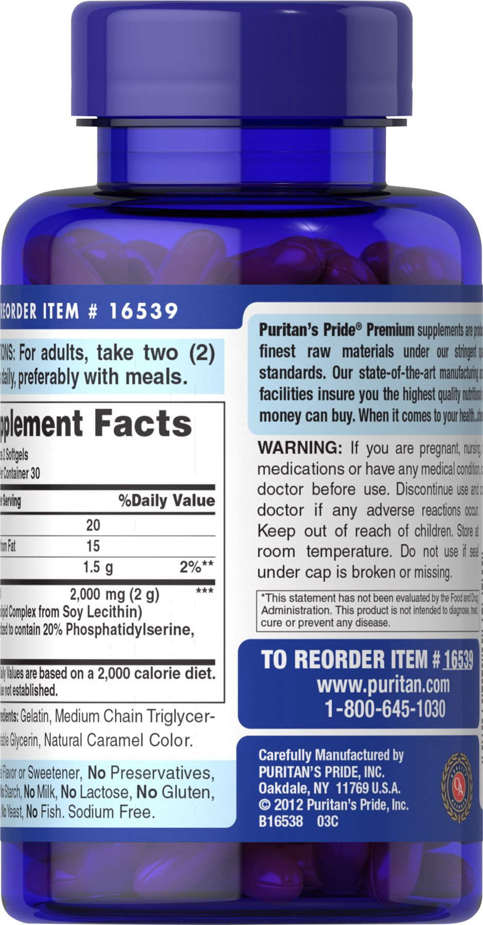 Close-up of Puritans Pride Neuro-PS label