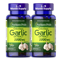 Puritan's Pride Odorless Garlic 1000mg equivalent bottle with 2-pack