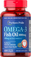 Puritans Pride Omega-3 Fish Oil 1000 mg bottle front view