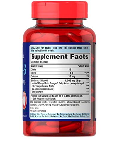 Puritans Pride Omega-3 Fish Oil 1000 mg bottle side/label view