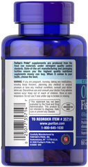 Close-up of Puritans Pride Omega-3 Softgel bottle with 60-count package