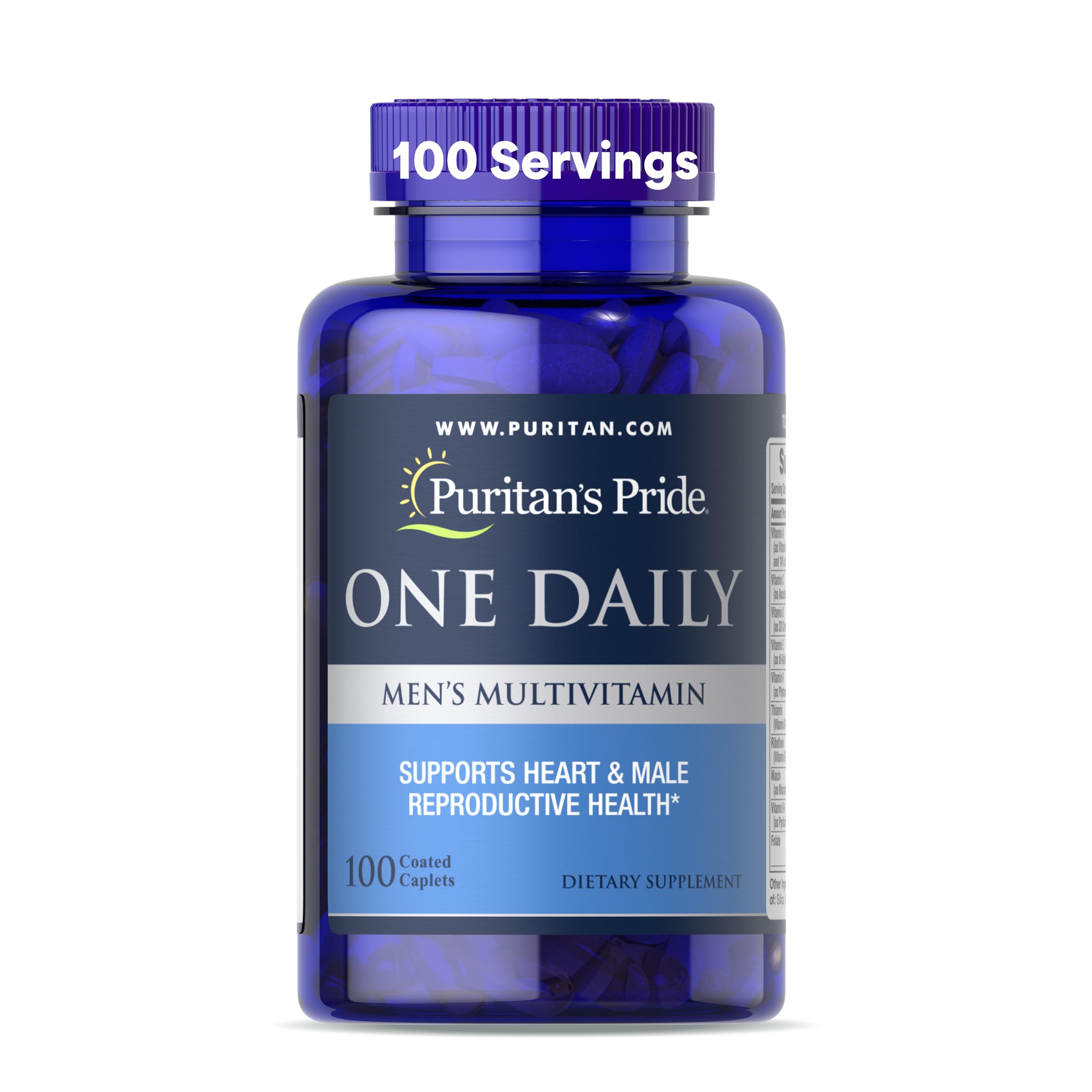 Puritan's Pride One Daily Men's Multivitamin bottle with 100-coated caplets