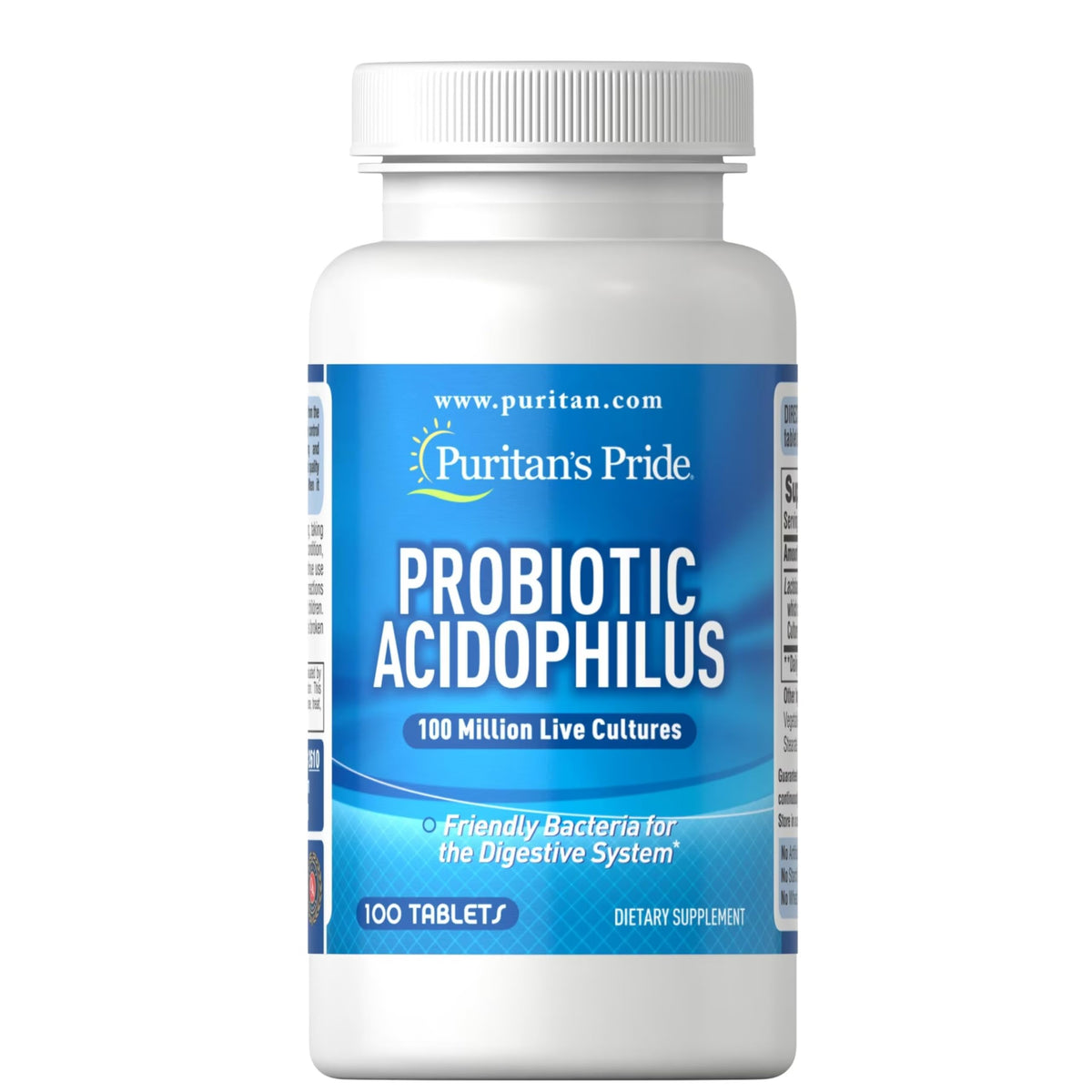 Puritan's Pride Probiotic Acidophilus Tablets bottle on white background